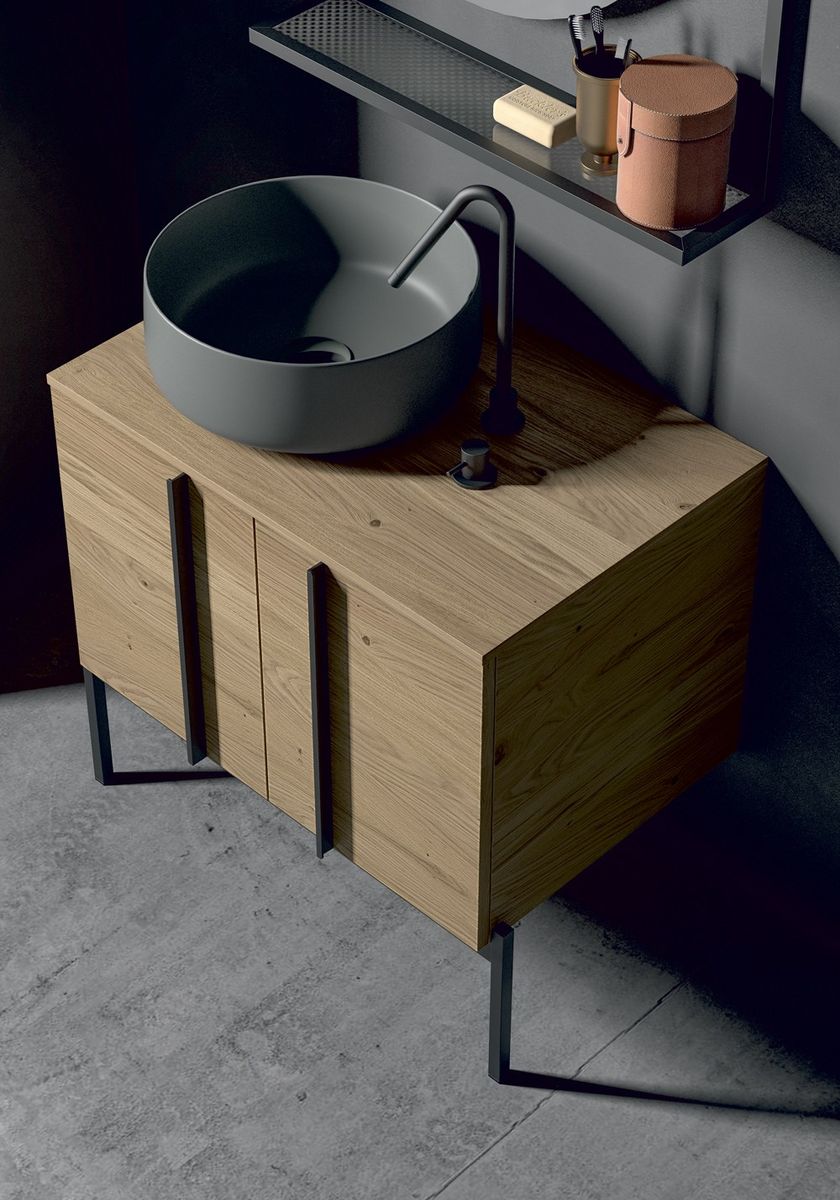 Single wood veneer vanity unit with doors SIDÉRO COMP. 9 By Birex