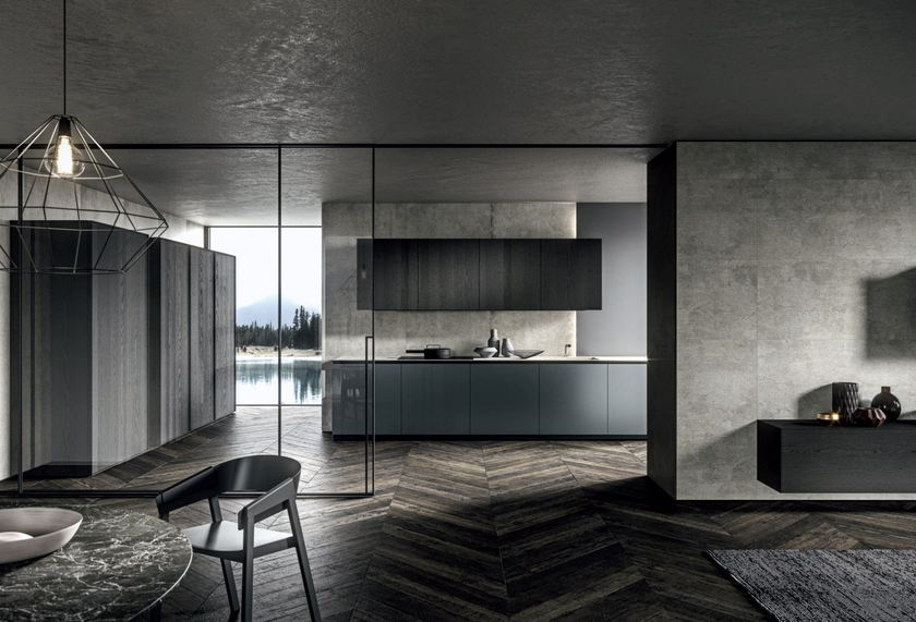 Linear oak and metal kitchen with integrated handles SKILL FRAME Skill ...