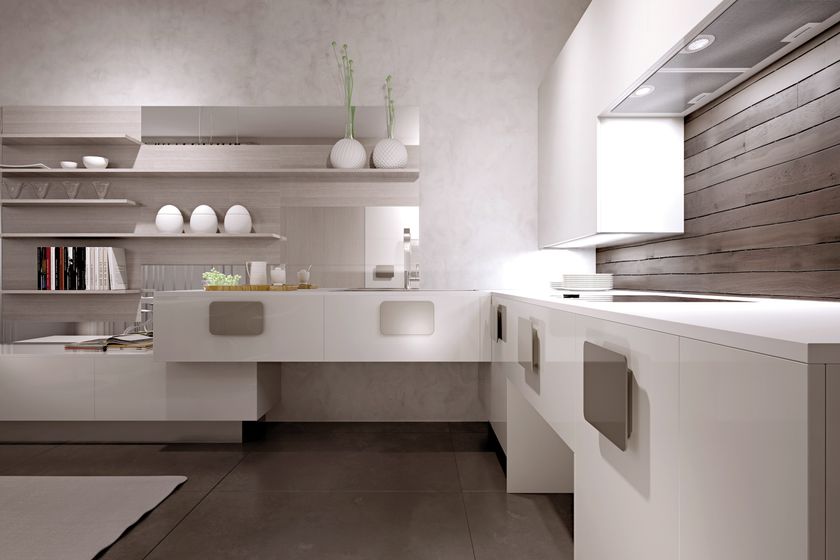 Lacquered wooden fitted kitchen without handles SOLOBIANCO By SCIC