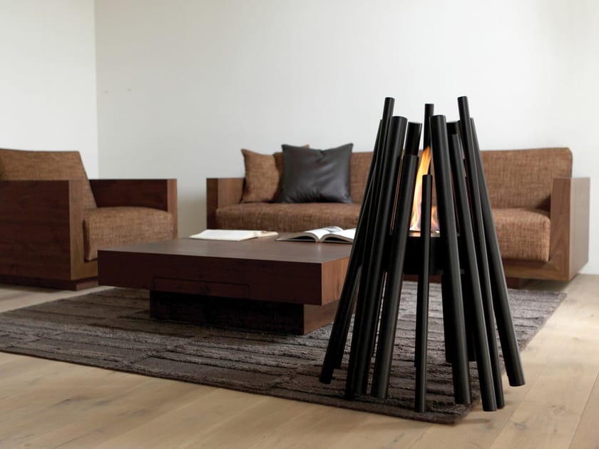 Outdoor freestanding bioethanol stainless steel fireplace STIX By
