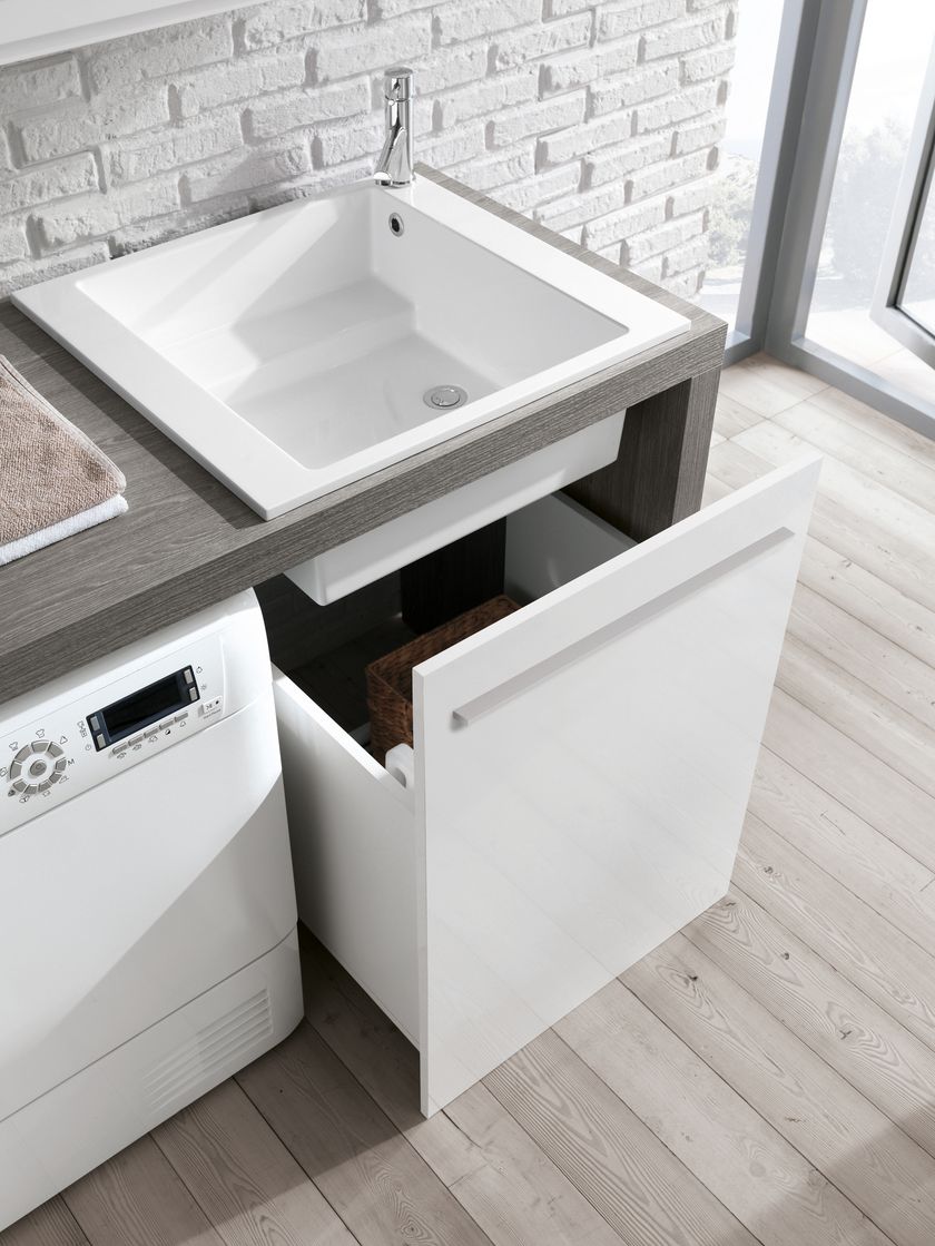 Mobile Lavatoio In Alluminio PREMIUM Per Esterno/interno, Con Vasca Per Ceramica. Bianco, Misure L45xP50xH83, Ante Magnetiche E Piedini Regolabili. Made In Italy.