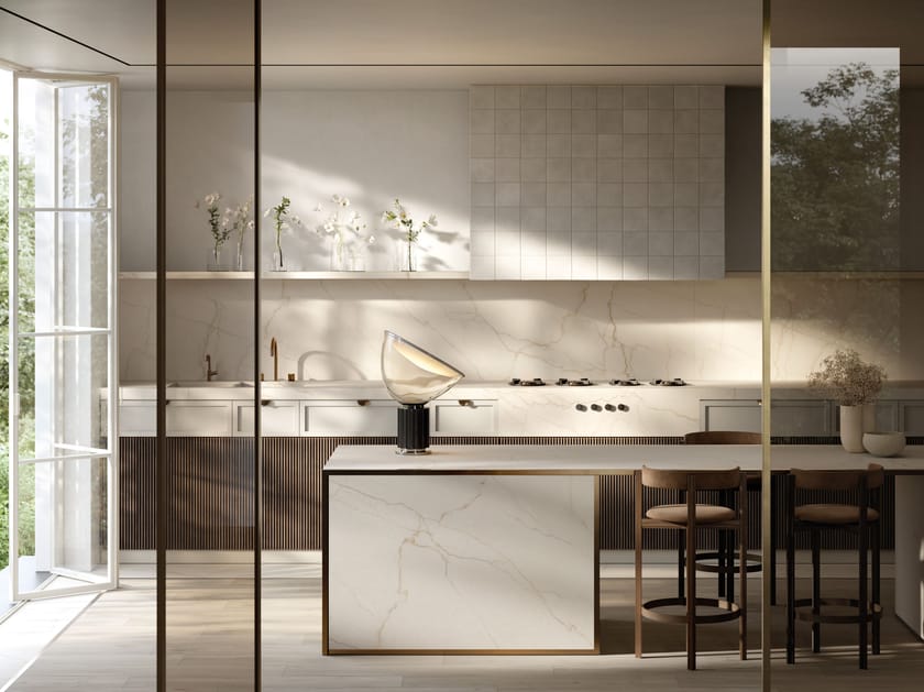 CREMA AVORIO, Top cucina in gres porcellanato effetto marmo