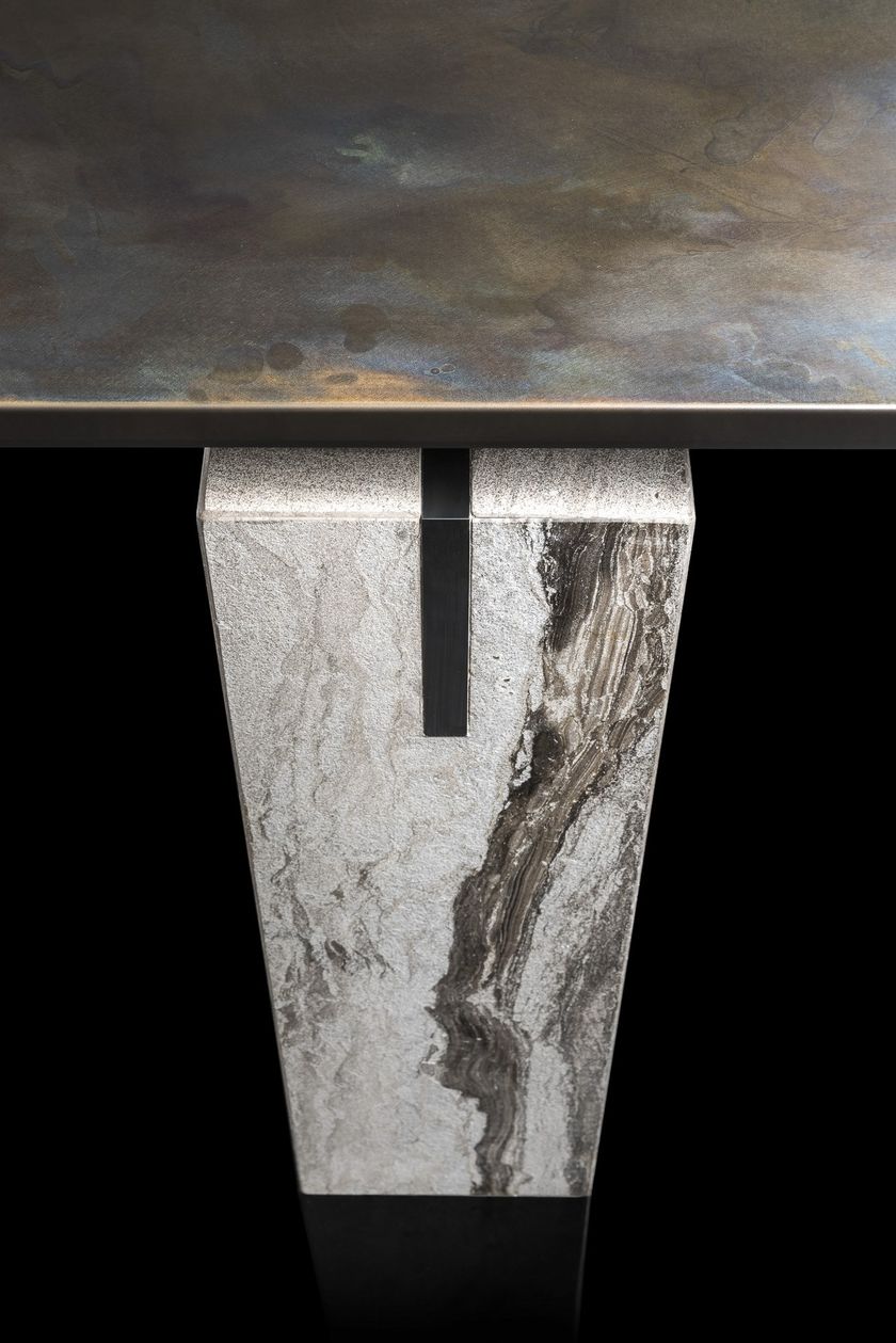 TED Rectangular steel and stone table By Henge | design Hilla Havkin