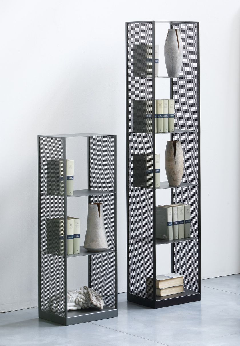 Freestanding epoxy paint steel bookcase TRISTANO COLUMN By Zeus design ...
