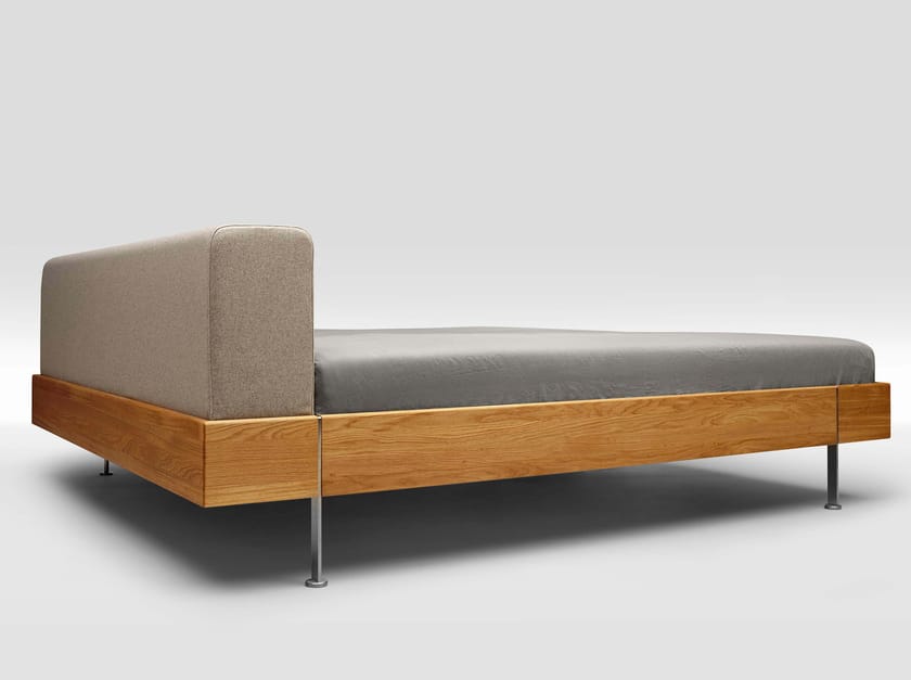 English oak double bed with upholstered headboard TWICE SOLID OAK TYPE 2 By Loof