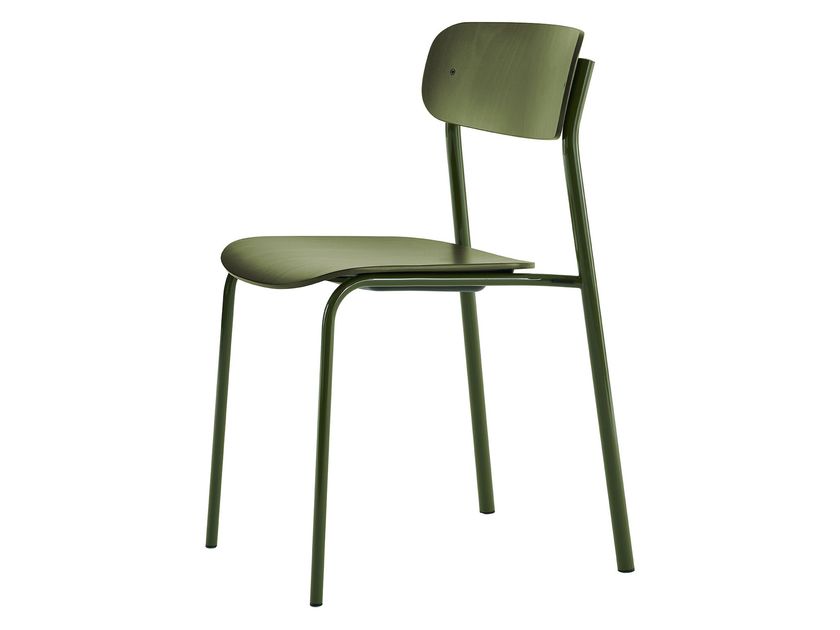 S 243 Open back stackable steel and wood chair By Thonet