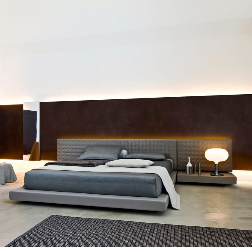 Leather double bed with tufted headboard VALENCIA By Busnelli