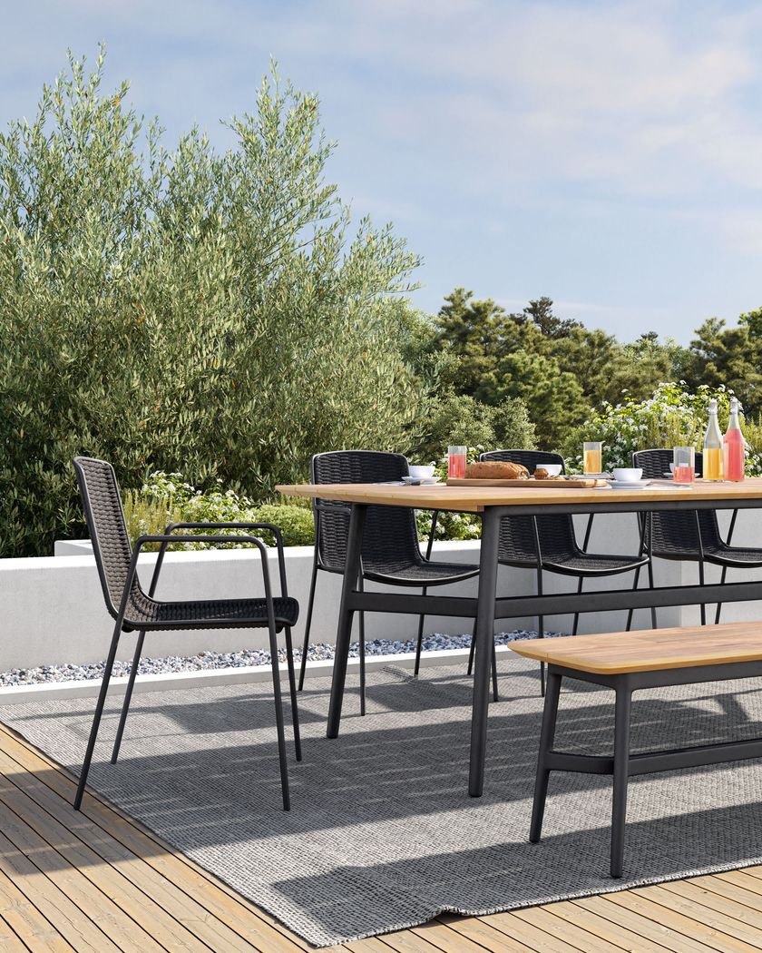 BELLA Rectangular teak garden table with metal structure By VINEKO