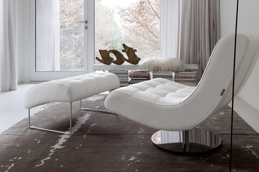 Tufted leather armchair with footstool VIRGOLA By Dall'Agnese design