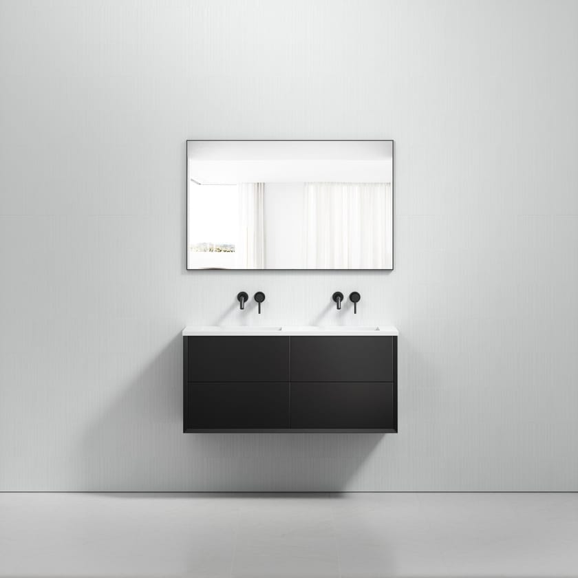 VOLINI Double wooden vanity unit with integrated washbasin By LUSSO