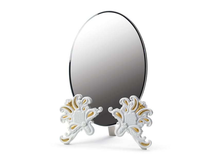 Tabletop oval mirror VANITY MIRROR GOLDEN LUSTRE & WHITE By Lladró