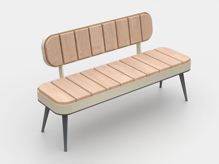 RETRÒ Banco en acero y madera con respaldo By Viscio Urban Design