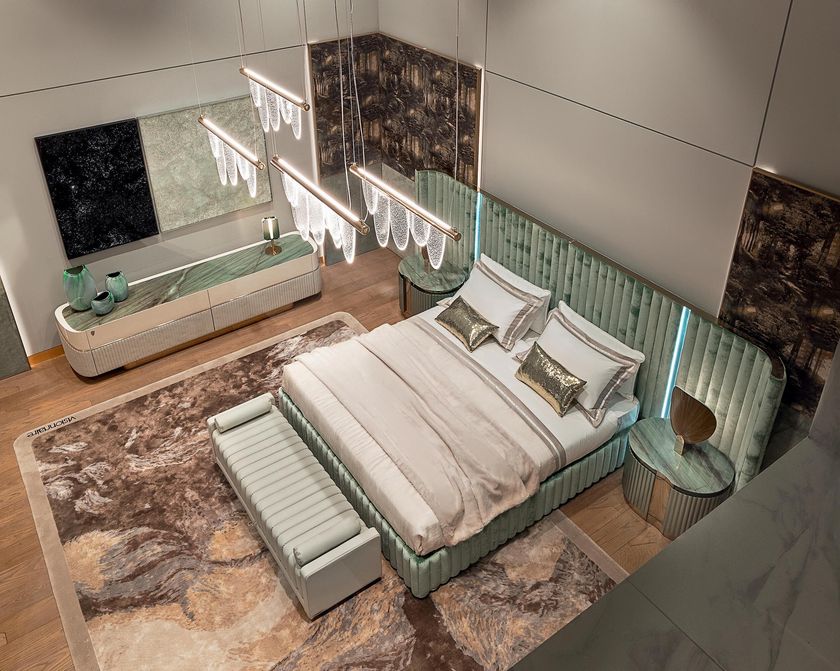 HOMES: Inside + Out Struttura Letto Matrimoniale Evadne In Velluto A Coste Con Testiera Trapuntata – Doghe Incluse - 5