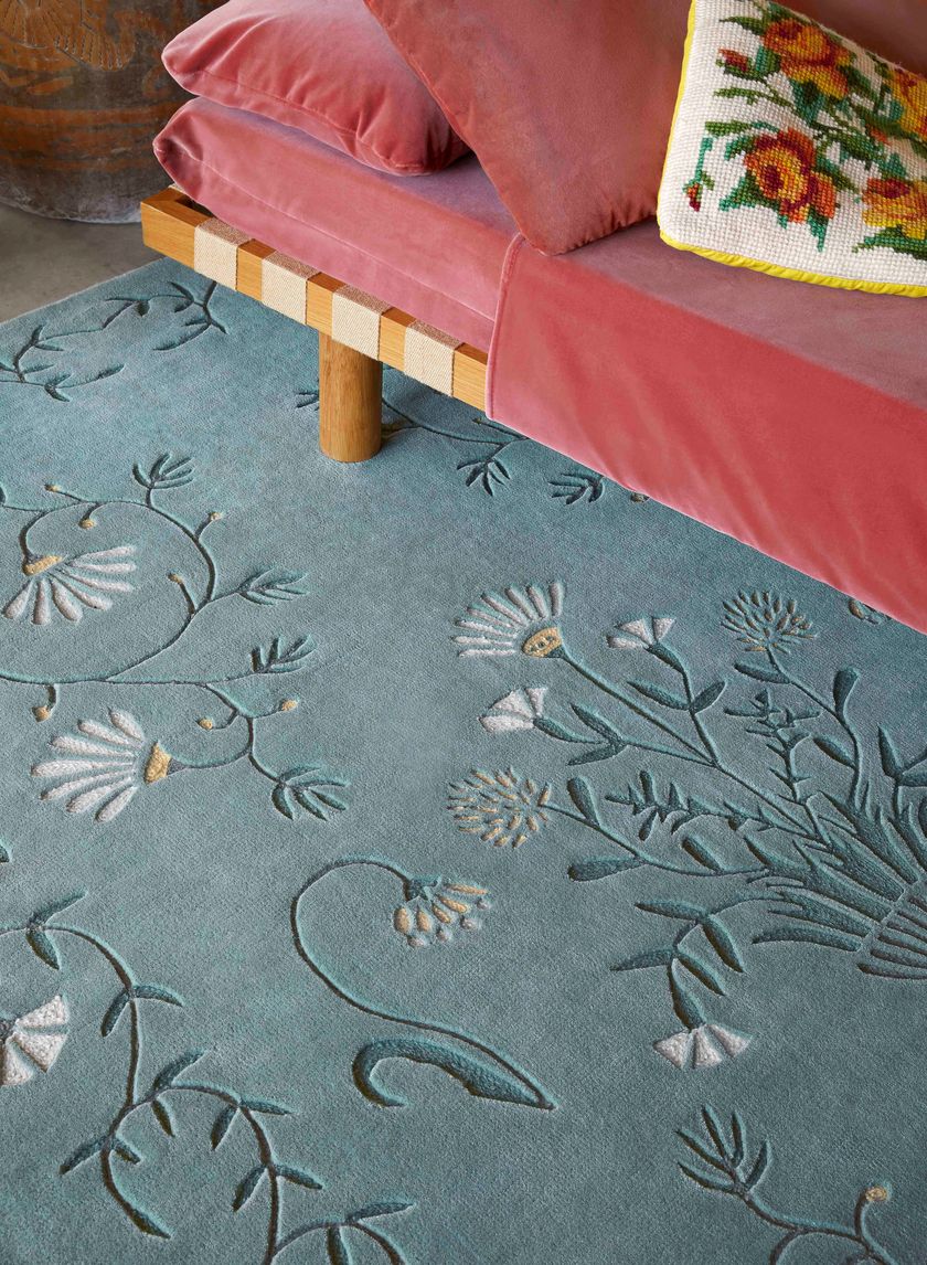 Patterned handmade rectangular wool rug WHITE DAISY Dreams Collection ...
