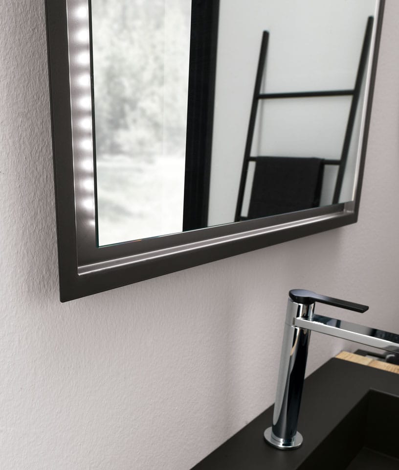 WOOD 01 Wallmounted wooden vanity unit with mirror By Archeda