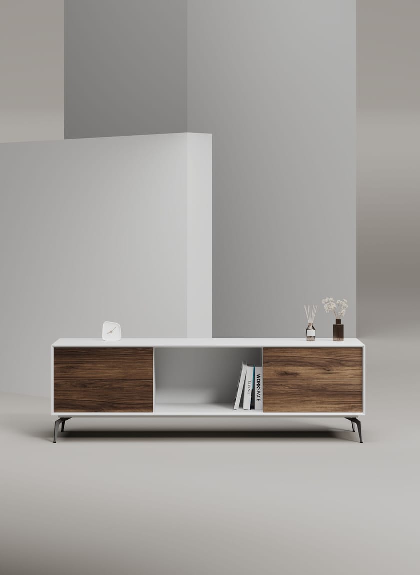 EDGE MULBERRY CHAMFERED by WORKSPACE - Mobile ufficio basso in legno con cassetti - 36