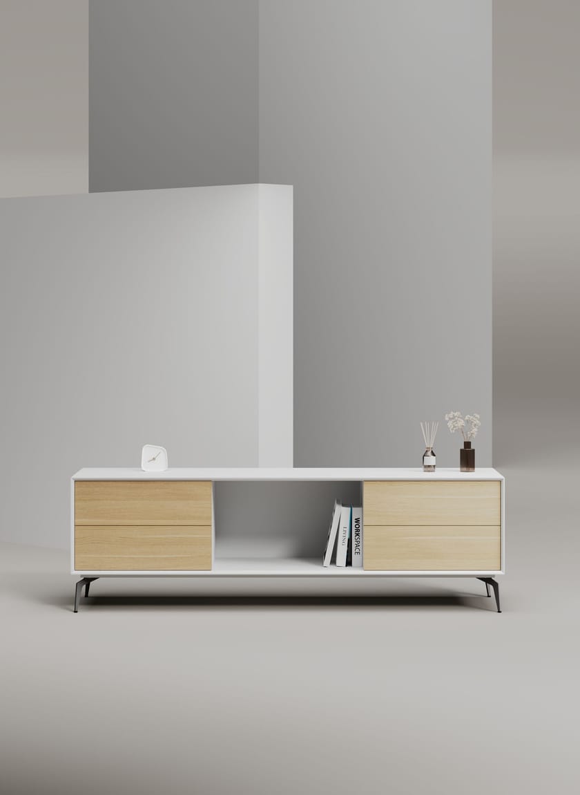 EDGE MULBERRY CHAMFERED by WORKSPACE - Mobile ufficio basso in legno con cassetti - 32