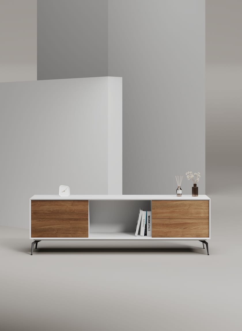 EDGE MULBERRY CHAMFERED by WORKSPACE - Mobile ufficio basso in legno con cassetti - 33