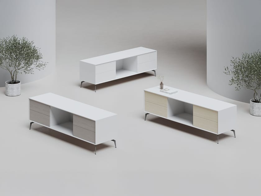 EDGE MULBERRY CHAMFERED by WORKSPACE - Mobile ufficio basso in legno con cassetti - 2