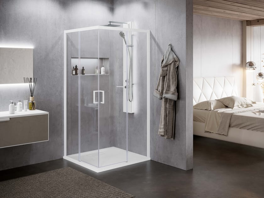 Box doccia angolare in alluminio e vetro con porta scorrevole ZEPHYROS 2.0 AH by NOVELLINI
