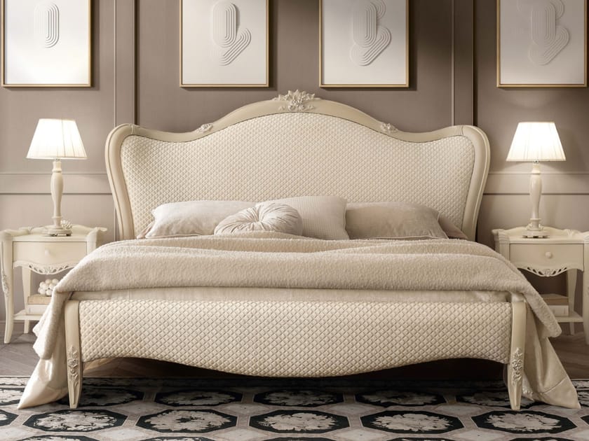 BOBOLI Wooden double bed with upholstered headboard By Barnini Oseo