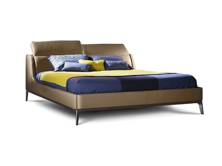 CASSIOPEE Leather double bed with upholstered headboard By Roche Bobois