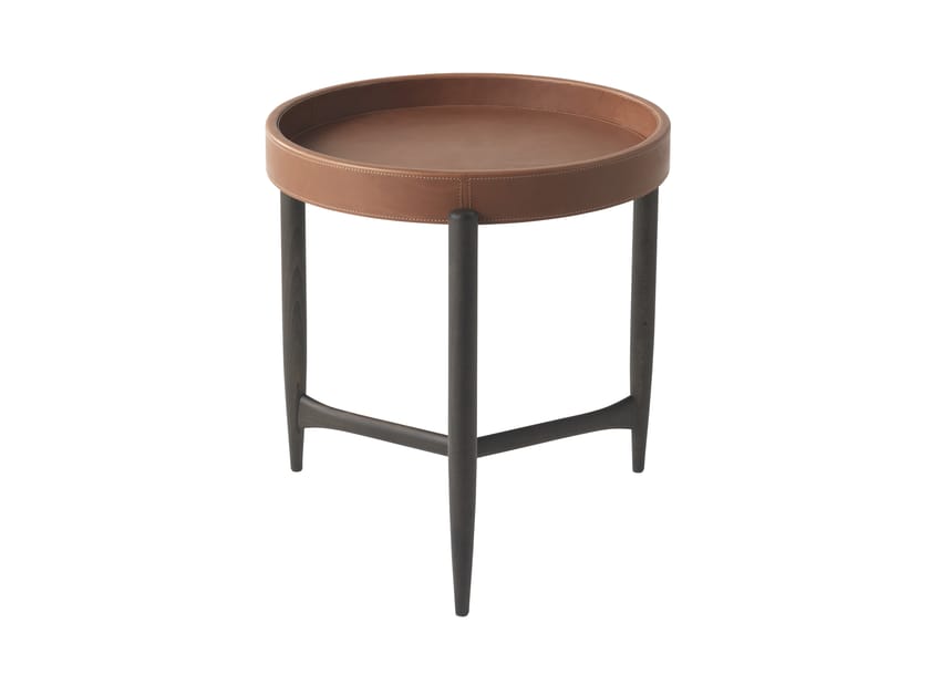 CHAMBERS Coffee table Round tanned leather coffee table By Gianfranco Ferré Home