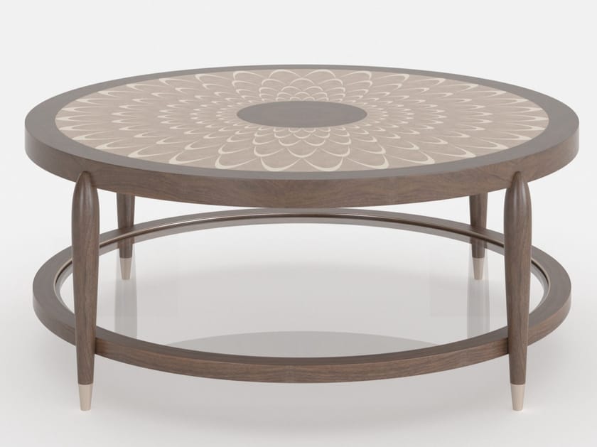 PEACOCK Round wood veneer coffee table By Mantellassi 1926 design Nicola Mantellassi, Roberta
