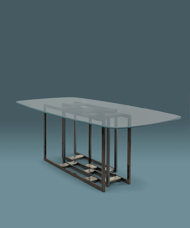 Glass table with metal base DORIAN By Borzalino