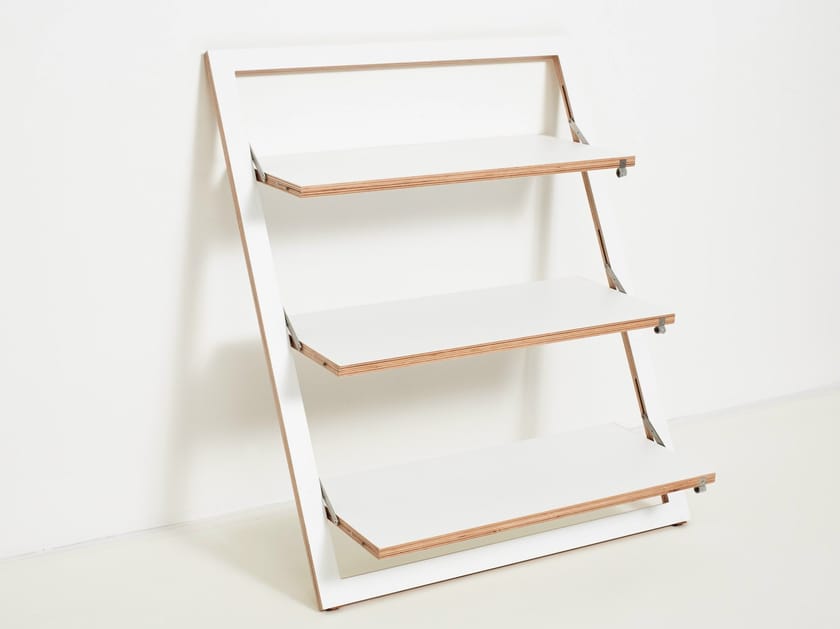 Lacquered plywood shelving unit FLÄPPS LEANINGSHELF WHITE Fläpps