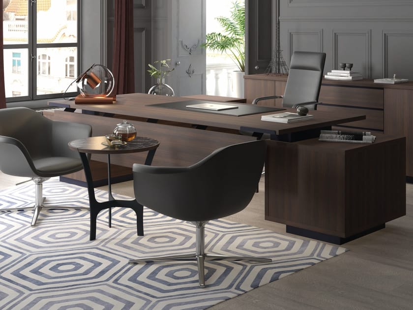 Rectangular wood veneer executive desk with shelves FLUIDO By Ersa