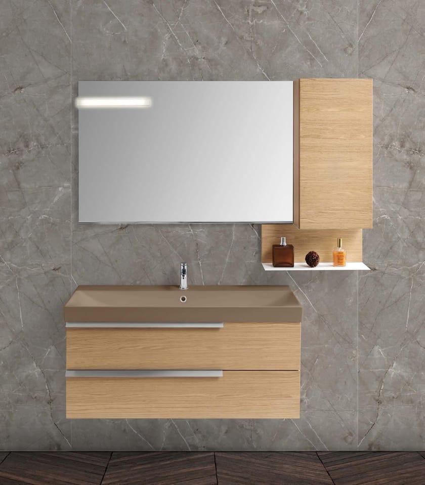 Single wood veneer vanity unit with drawers FY13 Fly Collection By