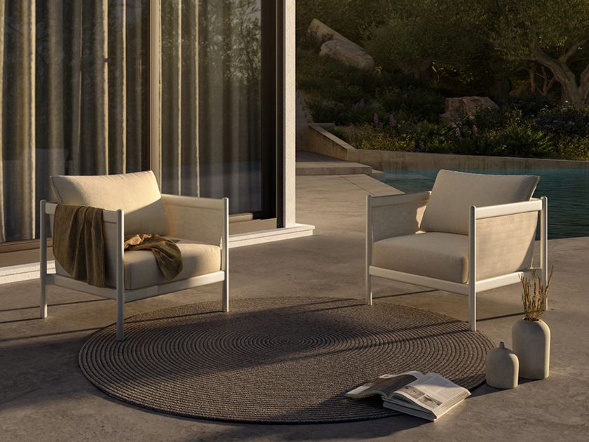 FLORA Fabric garden armchair with armrests By VINEKO