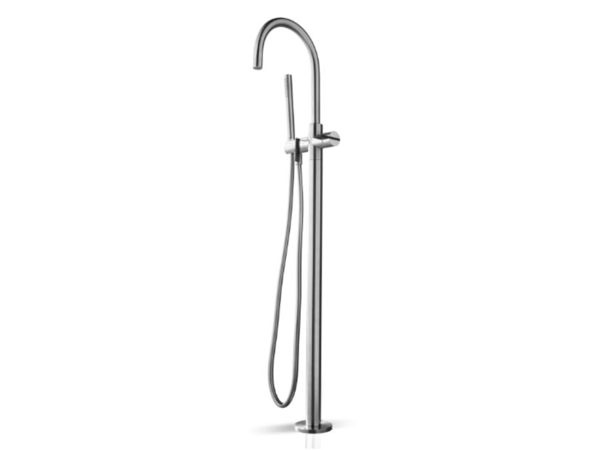 Floor standing stainless steel bathtub mixer with hand shower INSERT ...