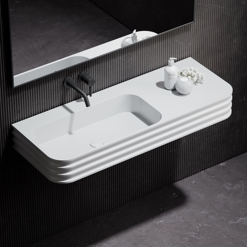 MADDOX Wall-mounted single rectangular Resin Stone washbasin By LUSSO