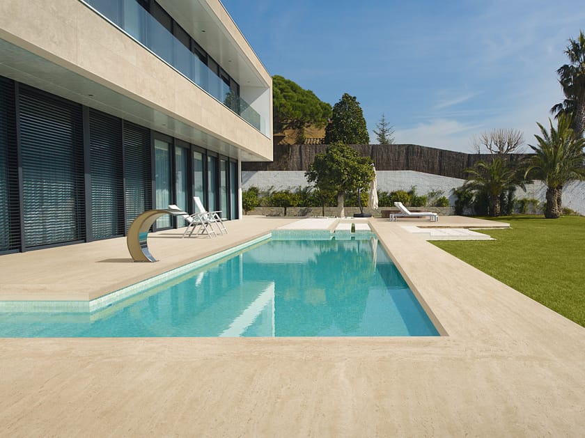 MARVEL TRAVERTINE Outdoor floor tiles Porcelain stoneware outdoor floor tiles with marble