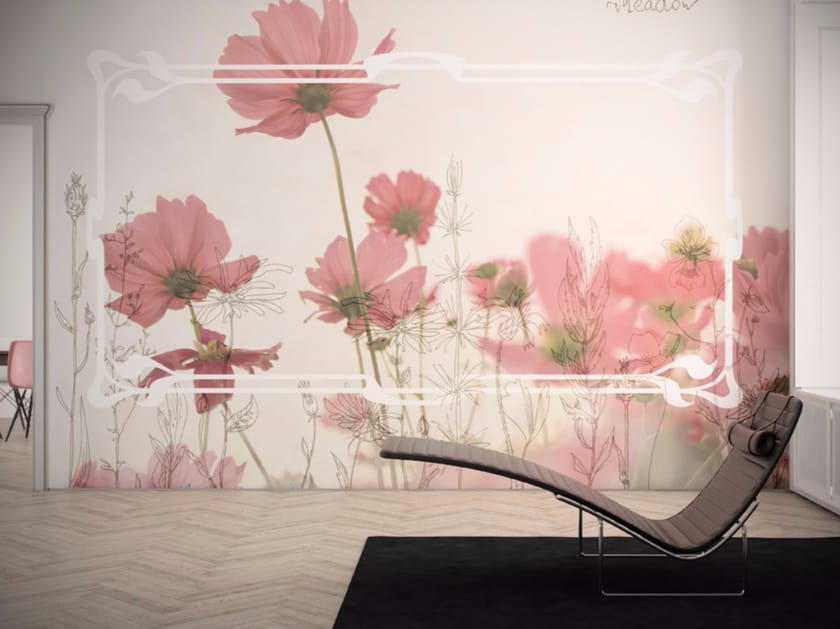 Washable vinyl wallpaper with floral pattern MEADOW Frames Collection