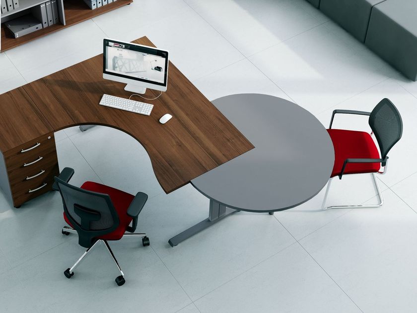 Scrivania Ad Angolo Destro In Rovere Grigio 140 Cm Con Cassetti - ROF CF-L1412A
