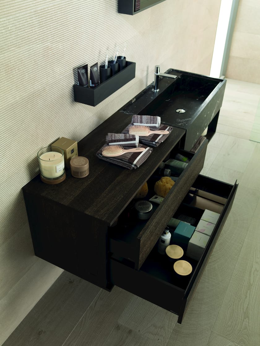 Wallmounted oak vanity unit with mirror PREMIUM ICON ROBLE CARBON
