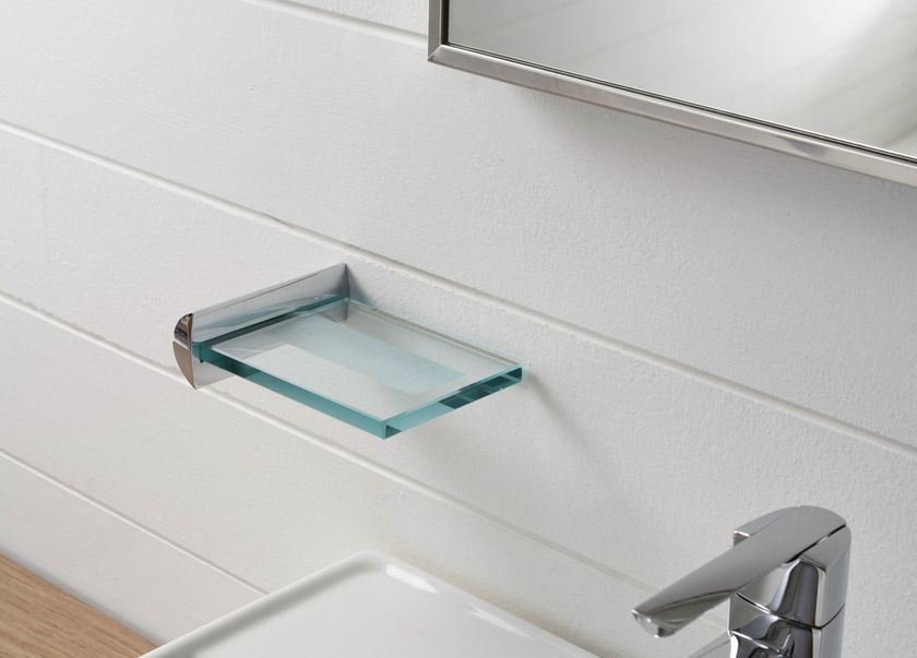 Agplex Porta Sapone per Doccia in vetro acrilico plexig. vaschetta ampia 2 ganci