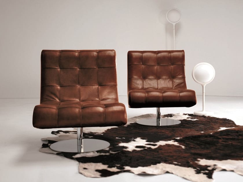 Tufted leather armchair with footstool VIRGOLA By Dall'Agnese design