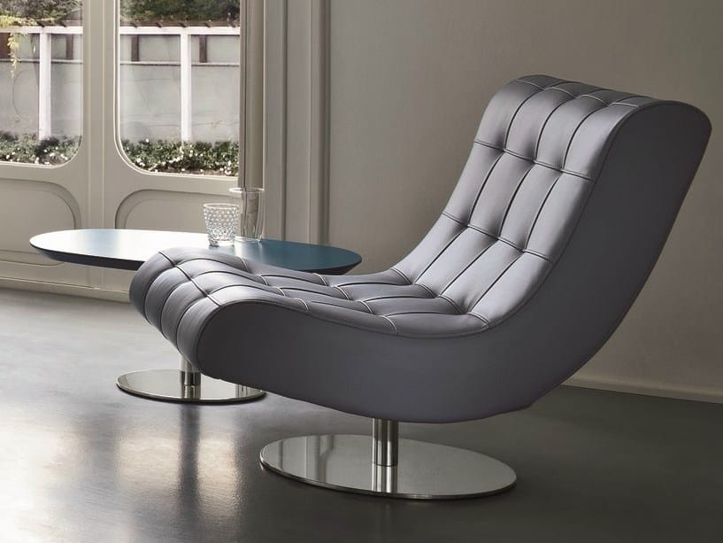 Tufted leather armchair with footstool VIRGOLA By Dall'Agnese design