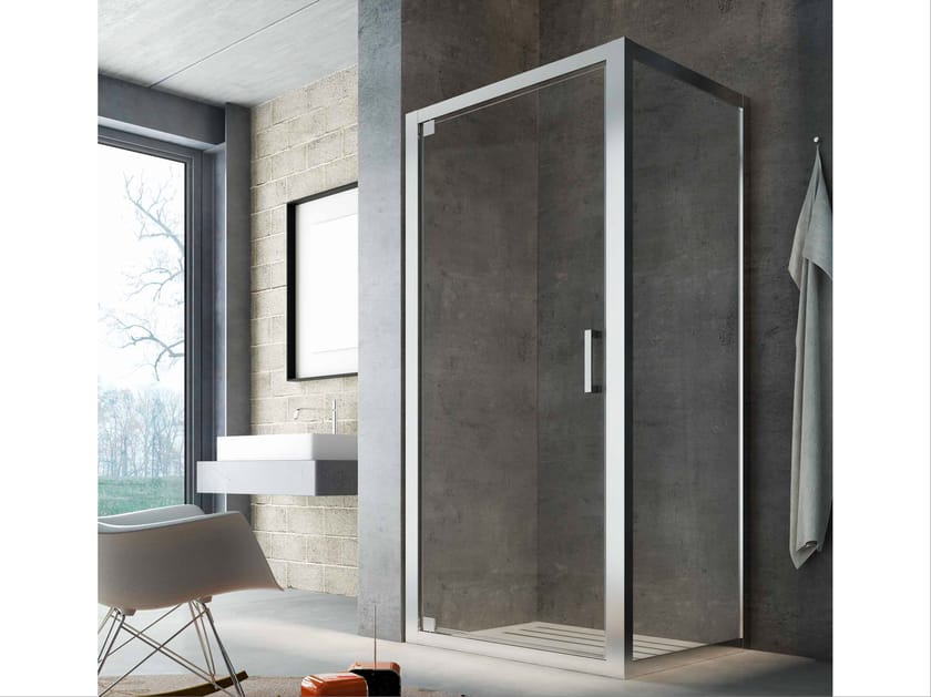 Corner glass shower cabin with hinged door SLINTA SG+SH By Glass1989