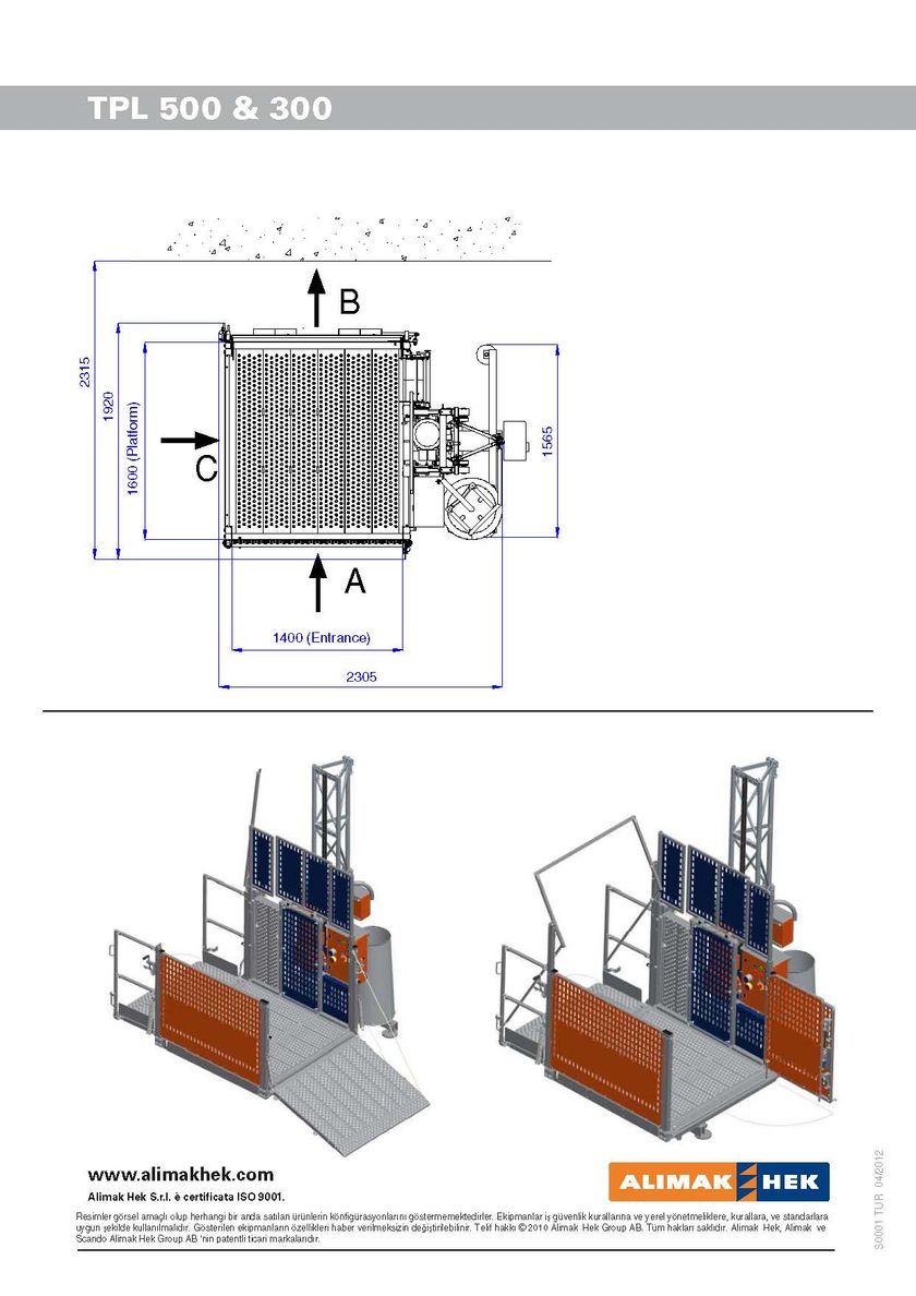 HEK TPL 500 & 300 Construction hoist / Overhead platform By ALIMAK