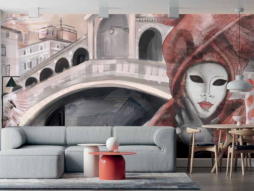 RED MASK IN VENICE Wallpaper By Skinwall | design Elena Piccolboni