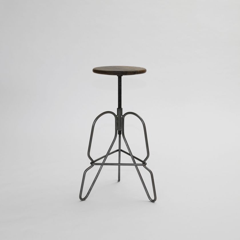 Height-adjustable steel and wood stool RIG By metal&wood design Rached ...