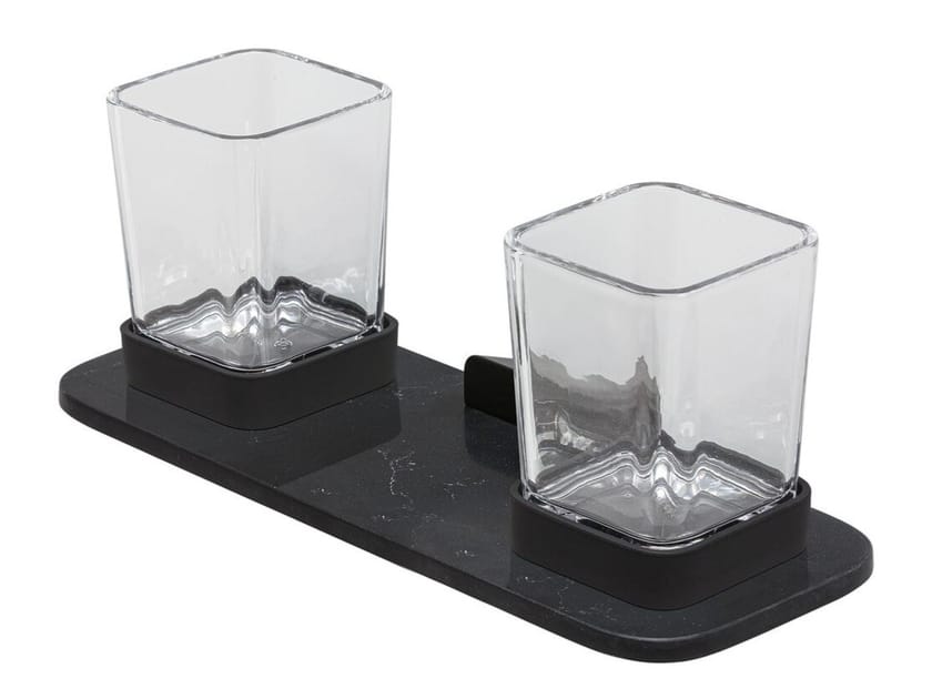 SHIFT BLACK Double toothbrush holder Shift Collection By Geesa