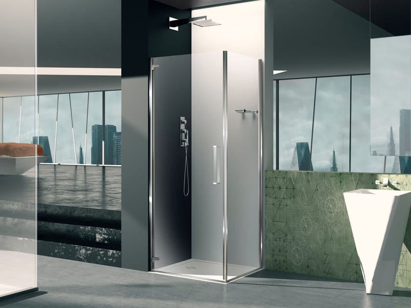 Corner glass shower cabin with hinged door PRISMA 1.0 Shower cabin