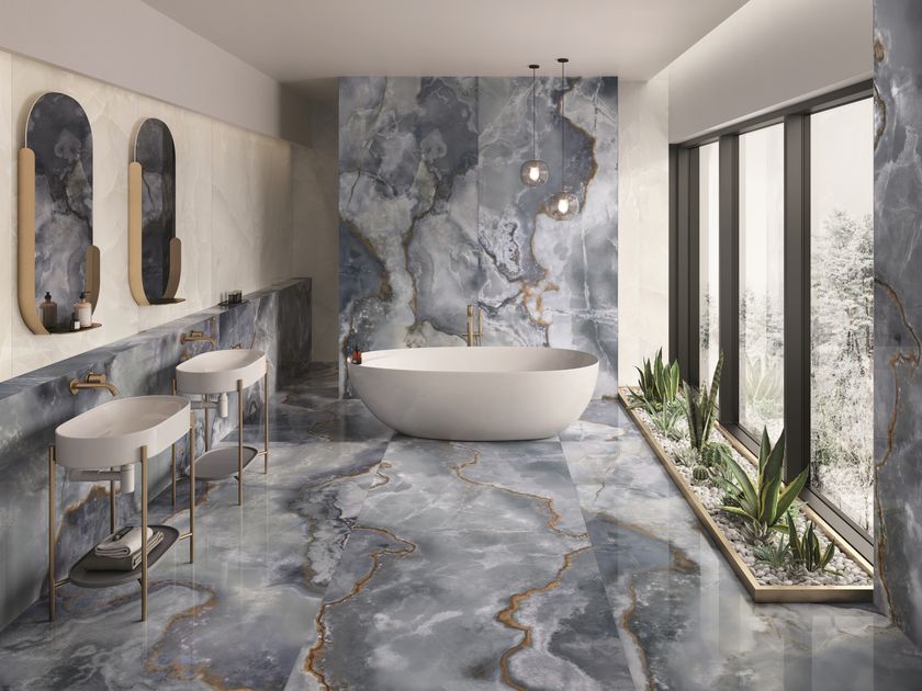 Pavimento In Gres Porcellanato Effetto Marmo TELE DI MARMO ONYX BLUE 