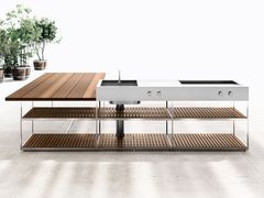 Cucina da esterno in acciaio inox e legno con barbecue&nbsp;AH01 | Cucina da esterno - BOFFI